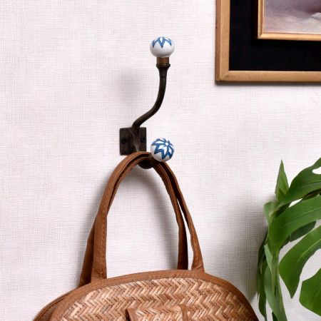 Turquoise Black Floral Iron Hooks-EHG-75